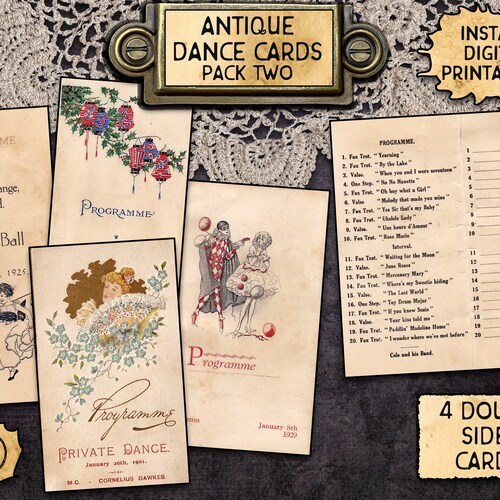 Antique Dance Cards Pack 1 Digital Download Printables 4 Etsy