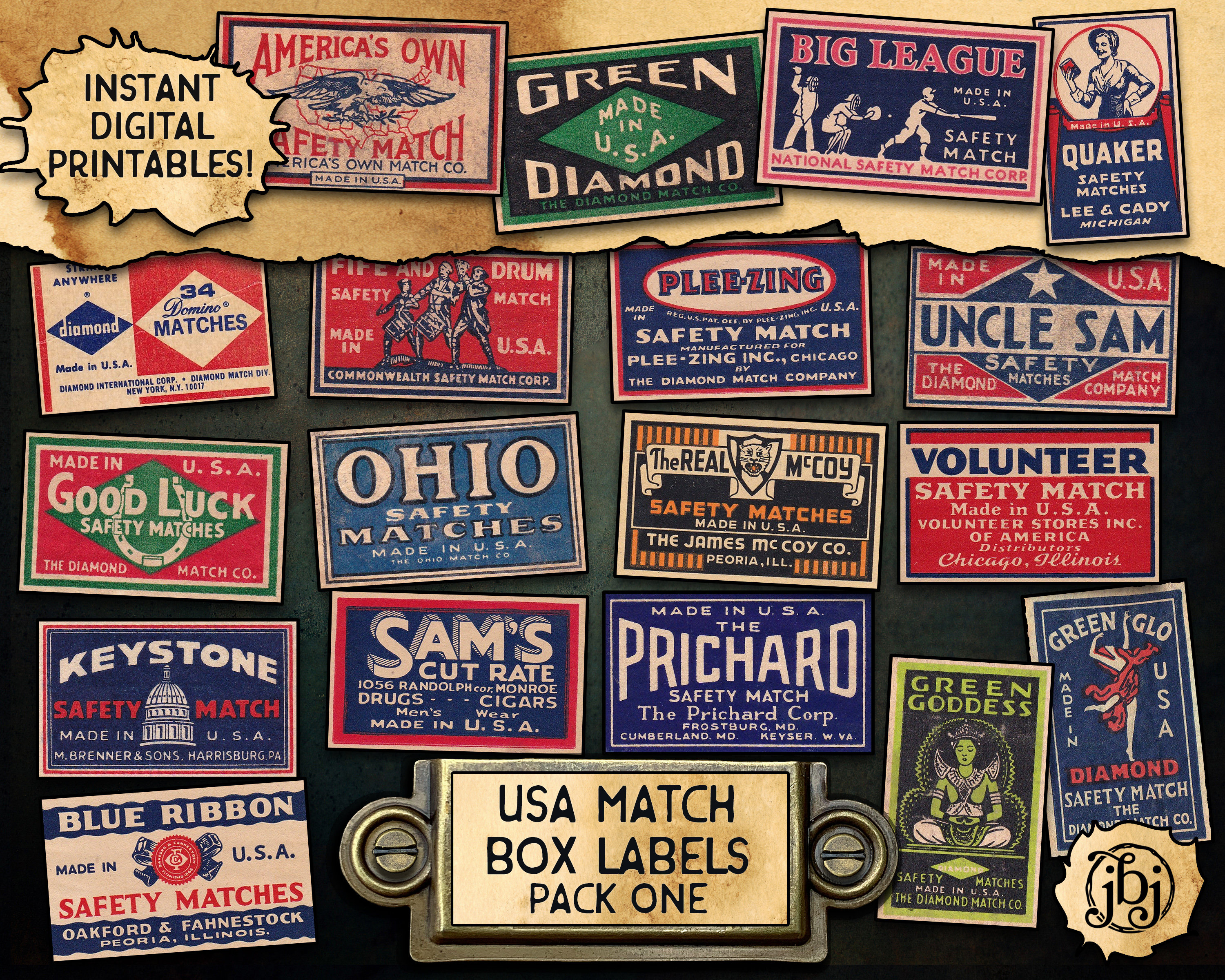 Vintage USA Matchbox Labels, Pack 1 | Printable Digital Downloads