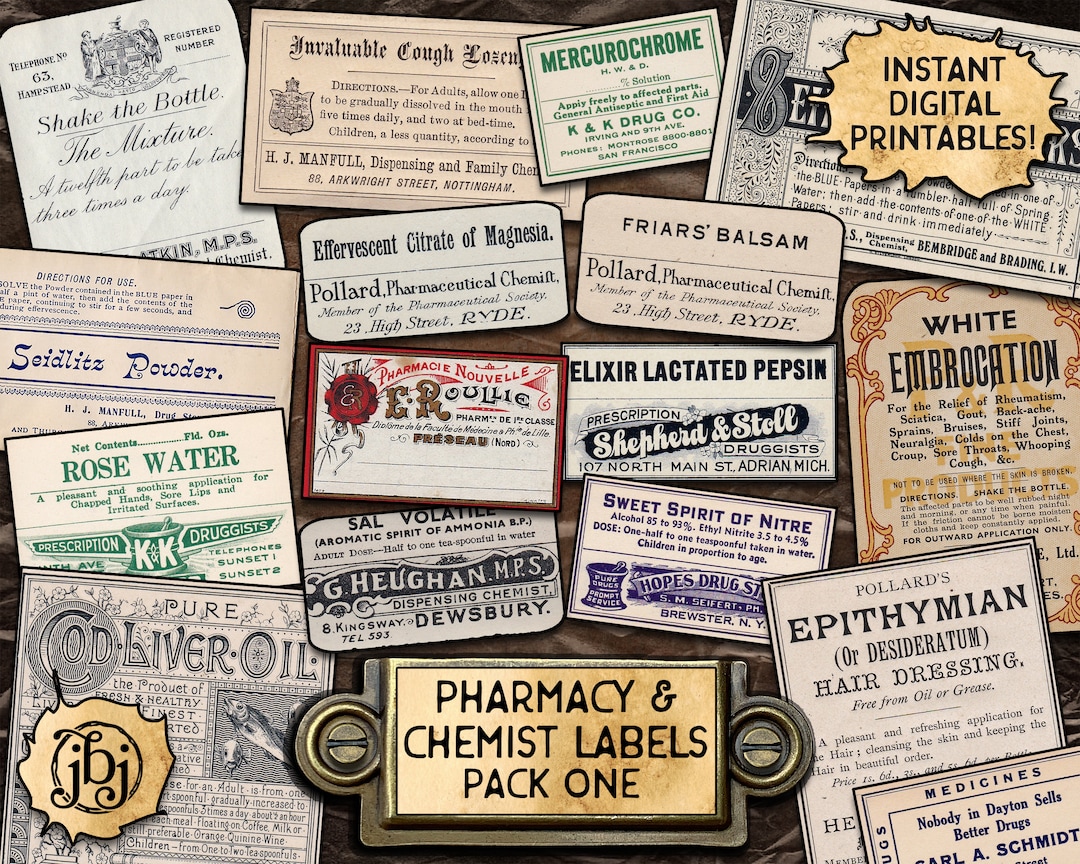 16 Chemist &amp; Pharmacy Labels | Digital Download Printables | Vintage ...