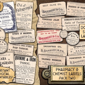 Vintage Chemist & Pharmacy Labels | Digital Download Printables | 20 different labels