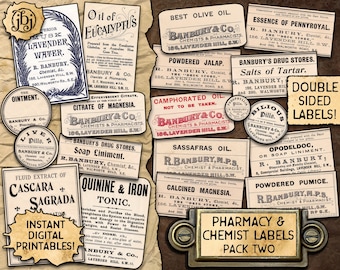 Vintage Chemist & Pharmacy Labels | Digital Download Printables | 20 different labels