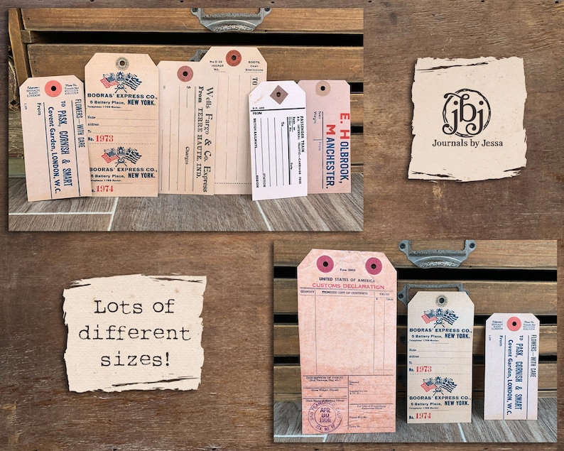 Vintage Luggage Tags, pack 1 Digital Download Printables 7 different baggage labels image 3