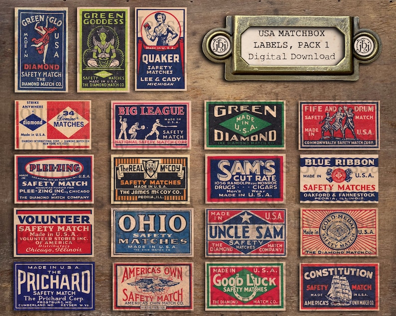 Vintage USA Matchbox Labels pack 1 Digital Download Etsy