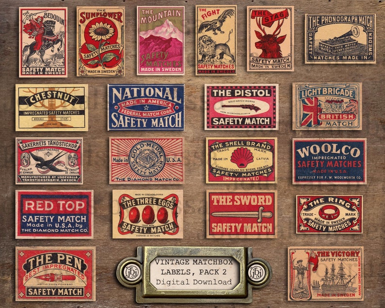 Vintage Matchbox Labels Pack 2 Digital Download Printables | Etsy