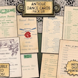 Cartões de dança antigos, pacote com 6 | Downloads digitais para impressão | 4 cartões frente e verso diferentes dos anos 1890 e início dos anos 1900!