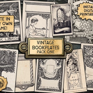 Vintage Bookplates, Pack 1 | Digital Download Printables | 9 Book Plates | Ex Libris