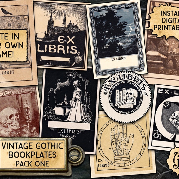 Ex libris góticos vintage, pack 1 / Imprimibles de descarga digital / Ex Libris / 9 ex libris