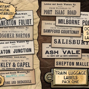 Etiquetas para equipaje de tren vintage, paquete 1 / Descarga digital imprimible / 12 etiquetas diferentes