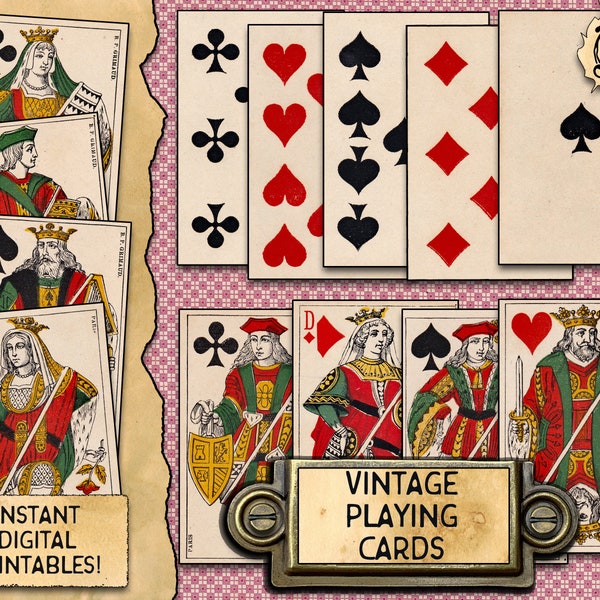 24 Vintage Playing Cards | Printable Digital Download | Selection of Double Sided Playing Cards!