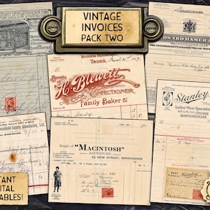Fatture vintage, pacchetto 2 / Download digitale stampabile / 6 diverse fatture fronte-retro dei primi anni del 1900!