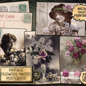 Vintage Flower Photo Postcards - Digital Download Printables