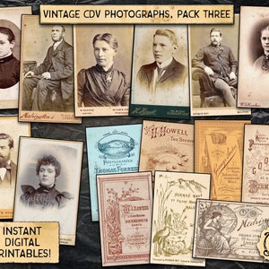Vintage CDV Photo Cards, Pack 3 | Printable Digital Download | 8 Different Carte de Visite Photograph Cards from the 1800s & 1900s!
