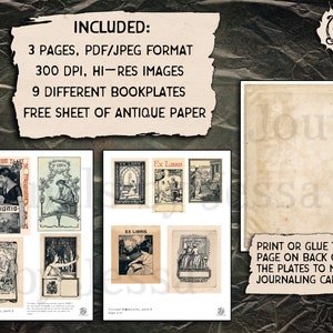 Vintage Bookplates, Pack 8 Printable Digital Downloads 9 Different Ex ...