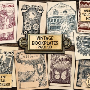 Vintage Bookplates, Pack 6 | Printable Digital Download | Ex Libris | 9 Different Labels!