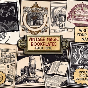May include: A set of printable vintage magic bookplates featuring owls, books, and the text "Ex Libris". The bookplates are in a variety of styles and colours, and they are perfect for adding a touch of whimsy to your books.