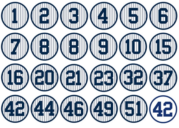 New York Retired Numbers Set | 24 Individual 3-inch Blue Circle Stickers