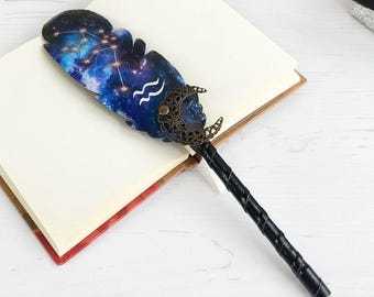 Bolígrafo con pluma brillante, regalo de cumpleaños para Acuario, bolígrafo personalizado para mujer, papelería con el signo del zodíaco, bolígrafo mágico para cuaderno, regalo para el Día de la Madre para tu esposa.