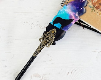 Gotisk reservoarpenna, häxtillbehör, present till vargälskarepenna, julklapp till flicka, personlig dekorativ penna med namn, fantasifjäderpenna