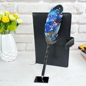Bolígrafo personalizado, bolígrafo de diario con el signo del zodíaco, bolígrafo de cuaderno Capricornio, bolígrafo de pluma azul, bolígrafo de cumpleaños para mamá, bolígrafo de astrología, regalo del Día de la Madre