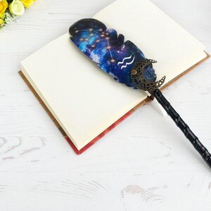 Bolígrafo con pluma brillante, regalo de cumpleaños para Acuario, bolígrafo personalizado para mujer, papelería con signo del zodíaco, bolígrafo mágico para cuaderno, regalo para esposa por el día de la madre