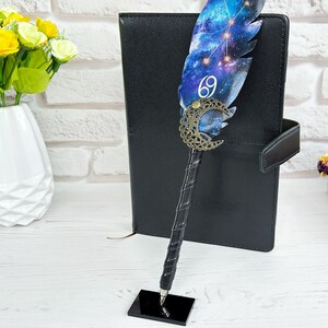 Personalized Cancer pen gift Birthday Women gift Leather feather pen Sparkle Zodiac sign book pen Ballpoint magic pen Fountain fantasy pen