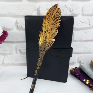 Papelería escolar mágica, bolígrafo de hadas, regalo de cumpleaños para hermanas, bolígrafo místico de pluma dorada, suministros para el libro de sombras de brujas, bolígrafo de cuaderno de fantasía