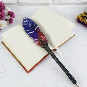 Stylo à bille fantaisie femme, stylo plume violet, cadeau d'anniversaire de soeur, stylo journal mystique, stylo carnet en cuir, cadeau stylo décoratif de bureau