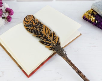 Bling gold pen ballpoint, Mother's Day gift for grandma, Sparkle mystery pen, Custom feather quill, Unique calligraphy hand painted pen gift