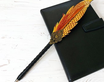 Fantasy feather pen gift coworker, Custom animal ballpoint pen, Personalized teacher gift, Fountain quill dip pen planner Giraffe lover gift