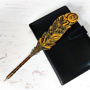 Stylo plume doré personnalisé, cadeau stylo plume, stylo plume scintillant, cadeau stylo pour journal de professeur en cuir, stylo baguette de sorcier gothique, baguette de sorcière
