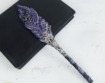 Custom wedding pen decor gift, Wedding stationery, Fantasy sparkle pen, Personalized guestbook pen, Purple silver ballpoint pen for bride