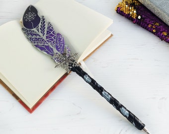 Christmas purple ballpoint pen for Santa Claus, Christmas snowflake pen granddaughter gift, Writer pen gift, Fantasy leather journal pen