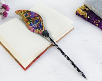 Fantasy Butterfly feather graphite pencil Back to school daughter gift Personalized pencil for sketchbook Colorful butterfly wing gift