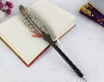 Fountain quill pen set, Calligraphy dip ink pen, Bird feather pen student gift, Writer gift, Wedding guestbook pen, Mother Day daughter gift