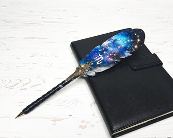 Zodiac sign gift, Aries Taurus Gemini Scorpio gift, Fountain quill pen, Astrology Sign Pens, Blue ballpoint pen, Mother's Day women gift