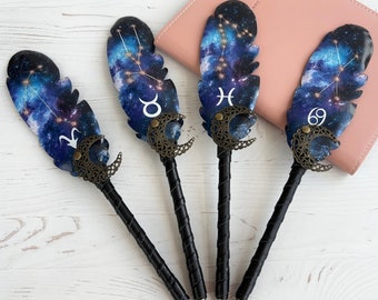 Aries Taurus Gemini Cancer Birthday gift Celestial pen Zodiac sign gift Astrology ballpoint pens Custom birthday women gift Galaxy star pen