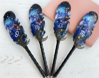 Birthday Leo Virgo Libra Scorpio gifts, Celestial pen, Zodiac sign gift, Astrology pens for storyteller, Custom author pen gift, Galaxy pen