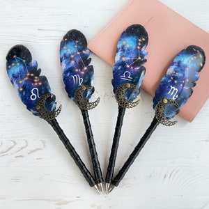 Geburtstag Leo Jungfrau Waage Skorpion Geschenke, Sternzeichen Geschenk, Astrologie Stifte für Geschichtenerzähler, benutzerdefinierte Autor Stift Geschenk, Galaxy Stift