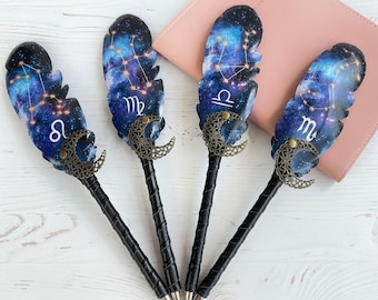 Birthday Leo Virgo Libra Scorpio gifts, Celestial pen, Zodiac sign gift, Astrology pens for storyteller, Custom author pen gift, Galaxy pen