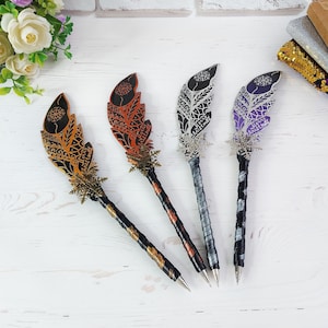Penne scintillanti per Natale, penna con piuma in rame, oro, argento e viola, penna a sfera unica, penna stilografica per calligrafia, penne per diario magico
