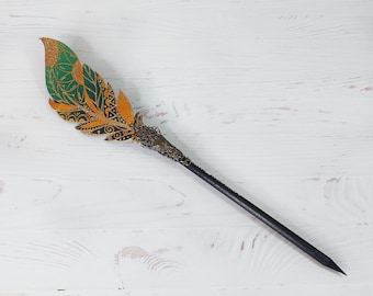 Fantasy pencil, Witch pen Grimoire, Graphite HB pencil, Christmas daughter gift, Drawing feather pencil, Pencil for sketchbook, Mother gift