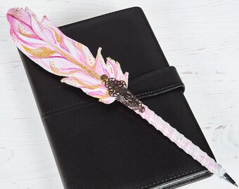 Paper Party Supplies Steampunk Quill Pen 30th Birthday Gift For Her Fantasy Leather Fountain Pen For Birthday Best Friend Gift Feather Guest Book Pen Party Decor
