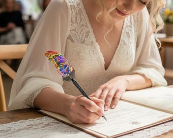 Fantasy Butterfly pen, Colorful feather pen, Ballpoint embellished pen, Birthday girlfriend designer gift, Fairy notebook pen Mystic journal