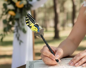 Swallowtail butterfly pen gift for girl, Feather ballpoint pen, Fantasy wedding pen, Writing handmade pen, Anniversary women pen gift