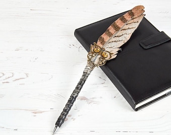 Lápiz de grafito de búho, regalo para estudiantes, lápiz de pluma de búho de cuero personalizado, papelería escolar, regalo de San Valentín para esposa, cuaderno de dibujo a lápiz artesanal.