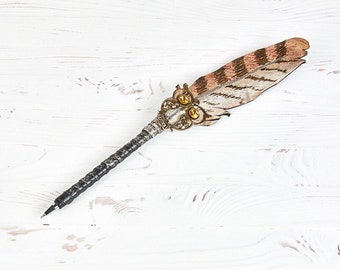 Penna con piuma di gufo, regalo per amanti dei gufi, penna artigianale personalizzata, regalo di compleanno per ragazza, penna stilografica per calligrafia, penna a sfera personalizzata da scrivania