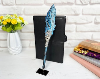 Fantasy wedding pen Bridal pen, Wedding stationery, Sparkle pen with name, Personalized guest book pen for couple, Blue silver ballpoint pen