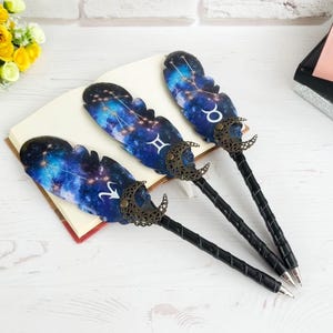 Gothic fantasy pen, Feather Steampunk wedding pen, 30th birthday wife gift, Grimoire Witch journal, Custom fountain pen, Wizard copper pen image 20