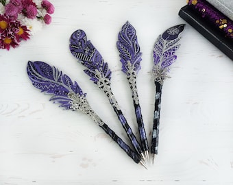 Unik glitterpenna för kvinnor, födelsedagspenna för flicka, handgjord älvpenna, reservoarpenna, fjäderpenna med bläckpenna, fantasibokpenna, anpassad kulspetspenna