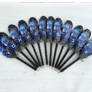 Bolígrafo de diario celestial, bolígrafo con el signo del zodíaco, regalo de Virgo, Libra, Escorpio, bolígrafos con el signo astrológico, bolígrafo de pluma personalizado, regalo de cumpleaños personalizado